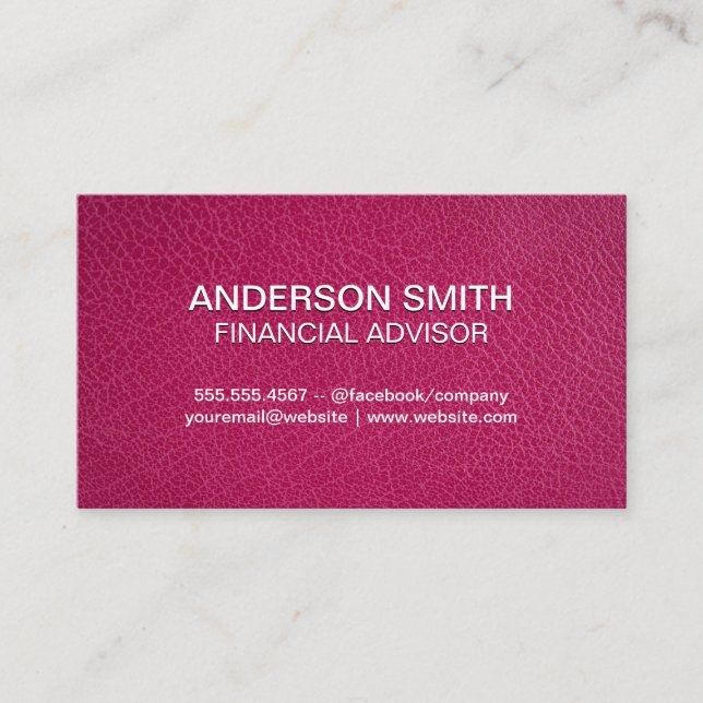 Hot Pink Leather Background Business Card (Front)
