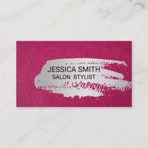 Hot Pink Leather   Metallic Brushed Business Card