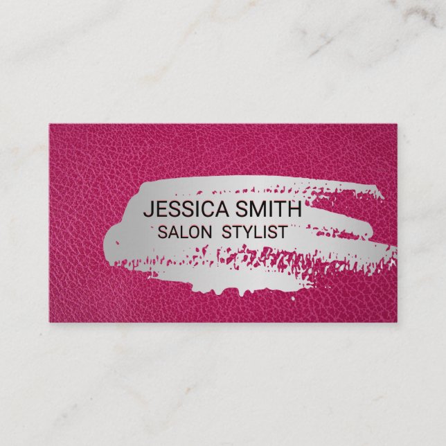 Hot Pink Leather | Metallic Brushed Business Card (Front)
