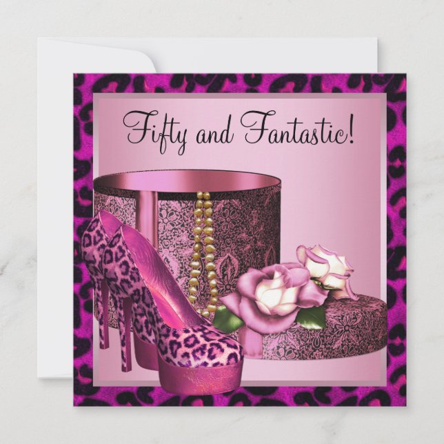Hot Pink Leopard 50th Birthday Party Invitation (Front)