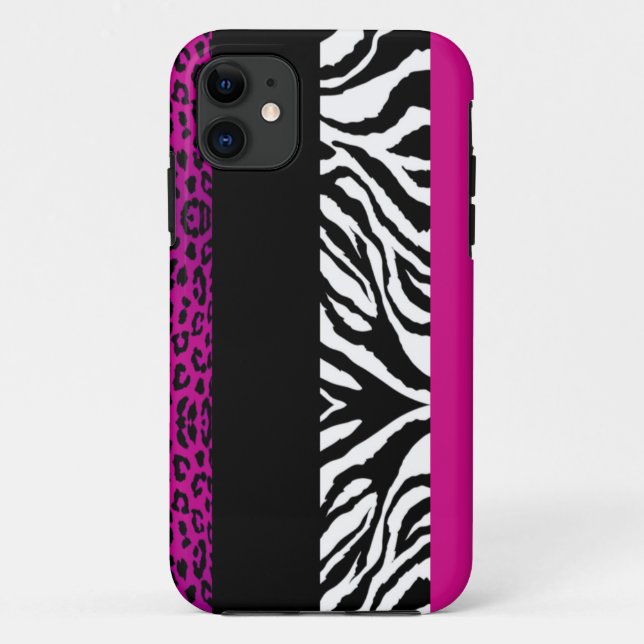Hot Pink Leopard and Zebra Custom Animal Print Case-Mate iPhone Case (Back)