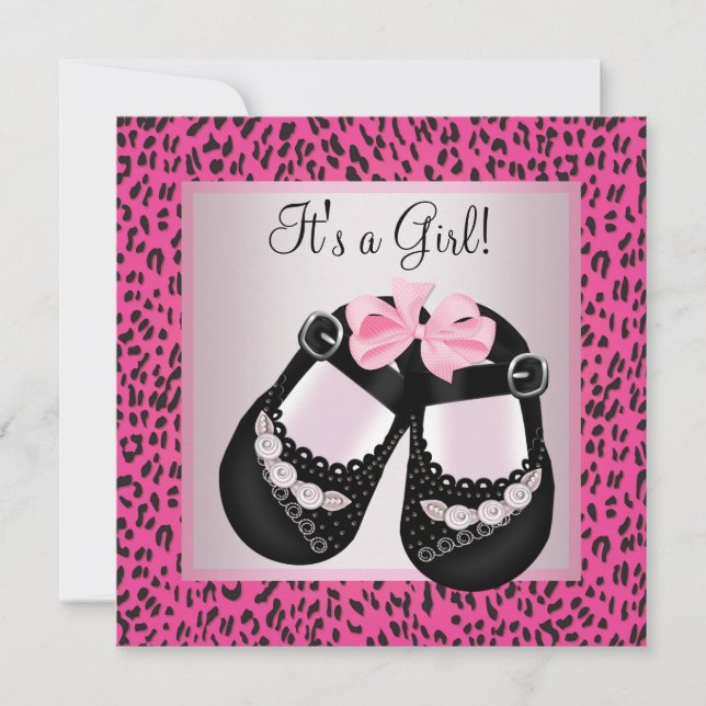 Hot Pink Leopard Baby Girl Shower Invitation (Front)