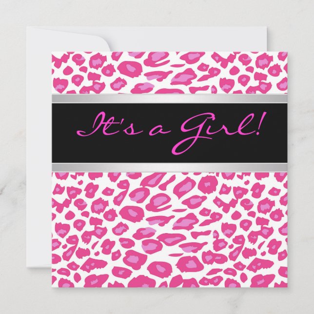 Hot Pink Leopard Girl Baby Shower Invitations (Front)