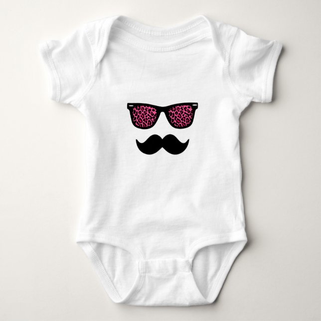 Hot Pink Leopard Moustache Design Baby Bodysuit (Front)