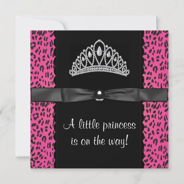 Hot Pink Leopard Princess Baby Girl Baby Shower Invitation (Front)