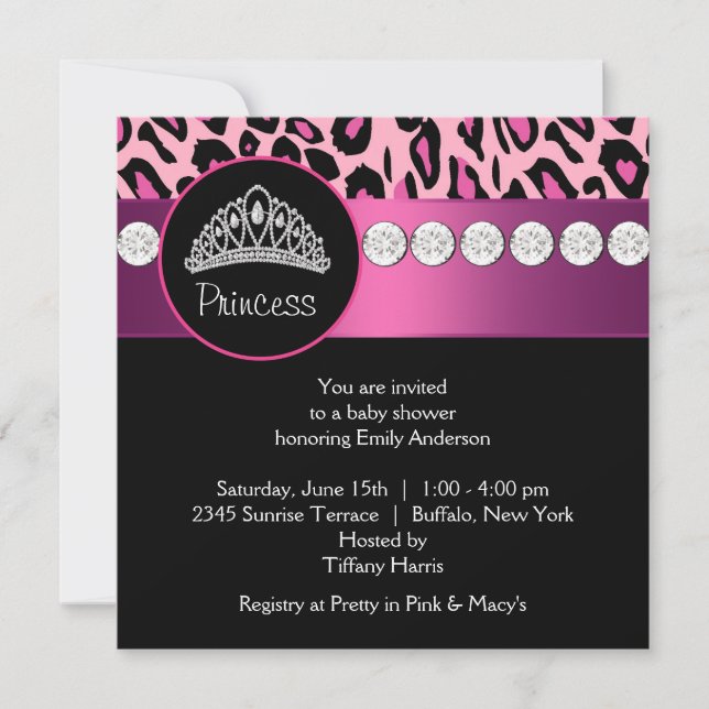 Hot Pink Leopard Princess Girl Baby Shower Invitation (Front)