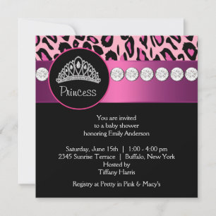 Hot Pink Leopard Princess Girl Baby Shower Invitation