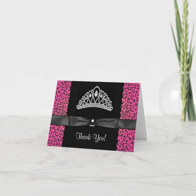 Hot Pink Leopard Princess Thank You Cards (Front)