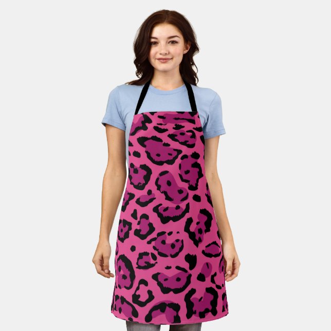 Hot Pink Leopard Print  Apron (Worn)