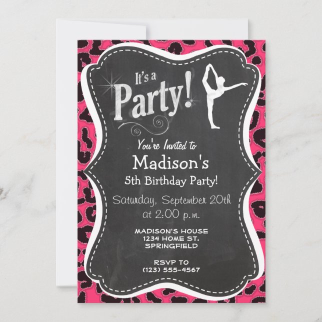 Hot Pink Leopard Print; Ballet Dancer Invitation (Front)