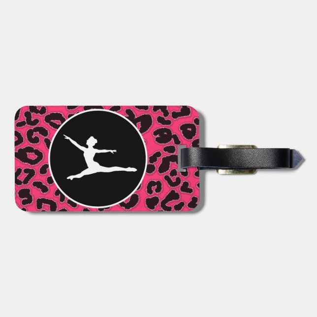 Hot Pink Leopard Print; Ballet Dancer Luggage Tag (Back Horizontal)