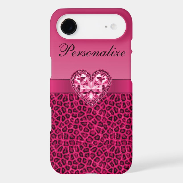 Hot Pink Leopard Print & Bling Heart Case-Mate iPhone Case (Back)