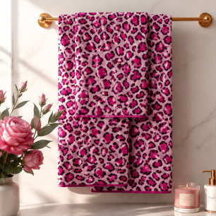 Hot Pink Leopard Print Blush Glam Animal Print Bath Towel Set