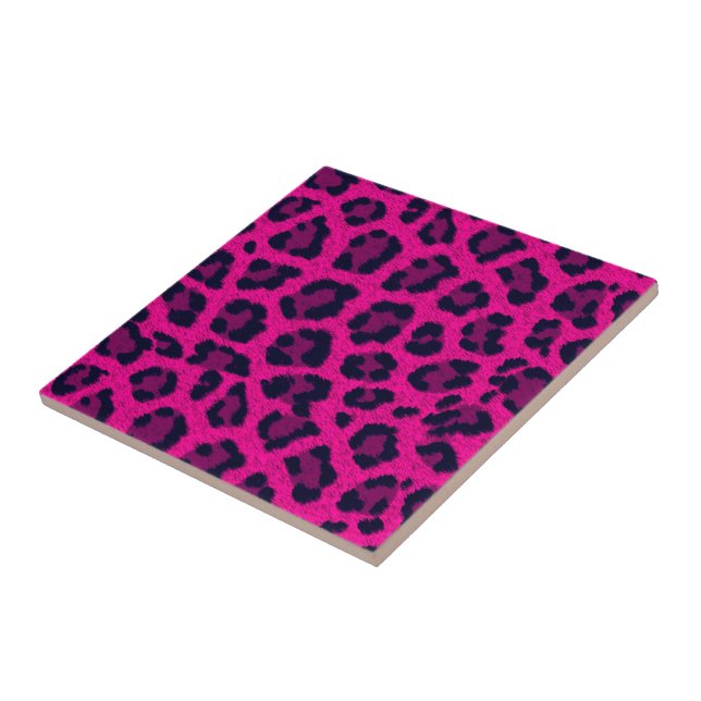 Hot Pink Leopard Print Ceramic Tile (Side)