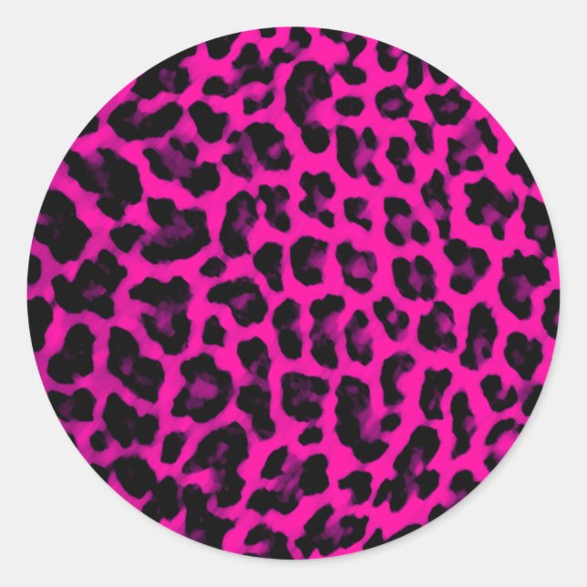 Hot Pink Leopard Print Classic Round Sticker (Front)