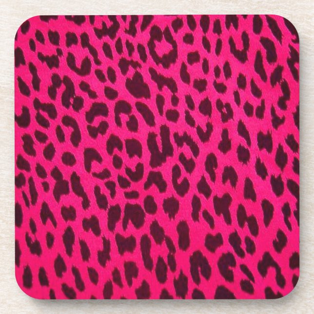 Hot Pink Leopard Print Cork Coaster (Square) (Front)