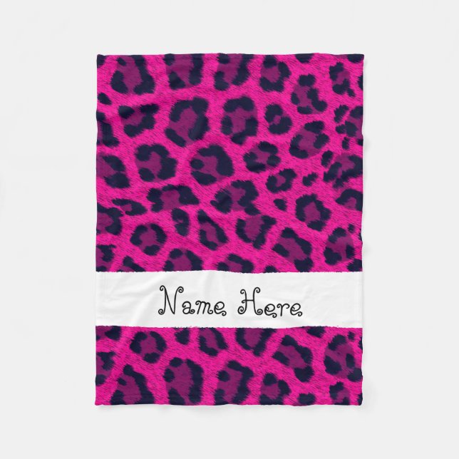 Hot Pink Leopard Print Custom Name Blanket (Front)