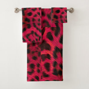 Hot Pink Leopard Print Faux Bath Towel Set