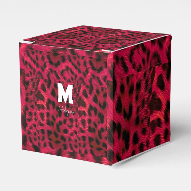 Hot Pink Leopard Print Faux  Favour Box (Front Side)