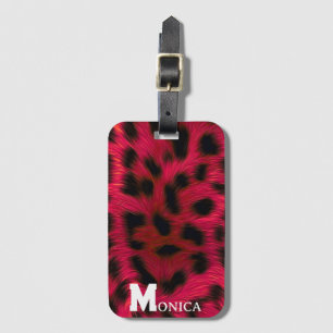 Hot Pink Leopard Print Faux Luggage Tag