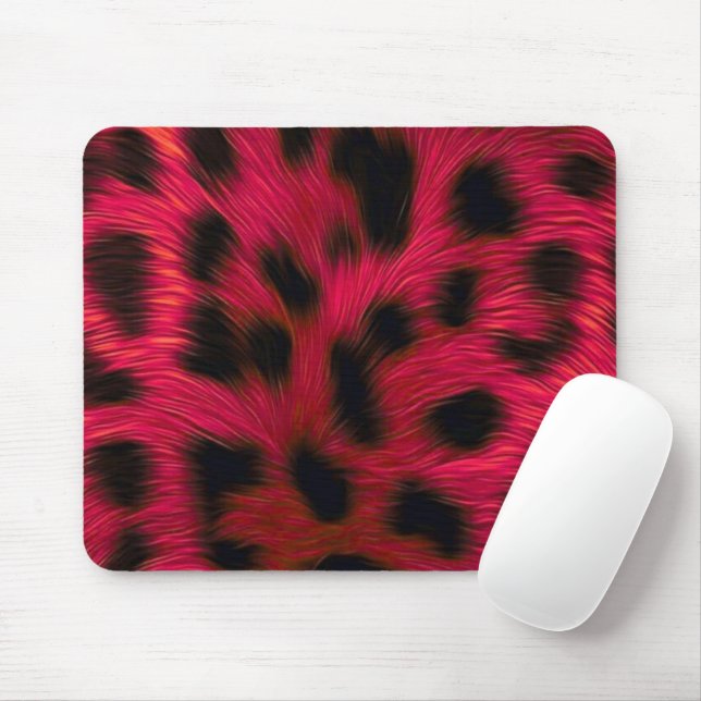 Hot Pink Leopard Print Faux  Mouse Mat (With Mouse)