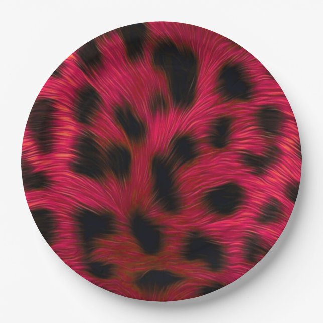 Hot Pink Leopard Print Faux  Paper Plate (Front)