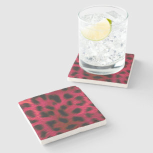 Hot Pink Leopard Print Faux Stone Coaster