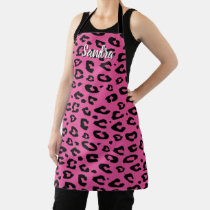 Hot pink leopard print kitchen apron for women