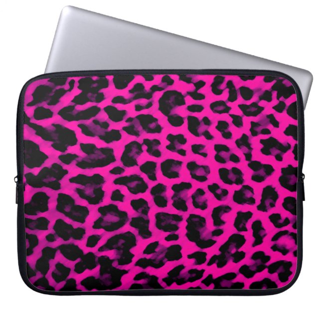 Hot Pink Leopard Print Laptop Sleeve (Front)