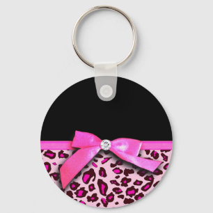 Hot pink leopard print ribbon bow graphic key ring