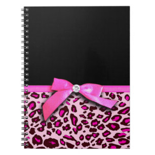 Hot pink leopard print ribbon bow graphic notebook