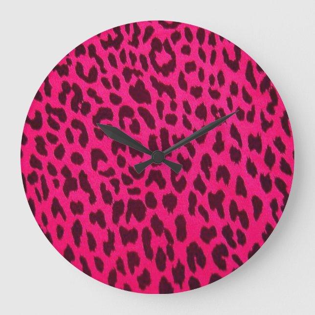 Hot Pink Leopard Print Wall Clock (Front)
