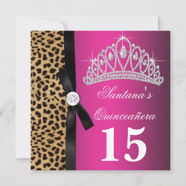 Hot Pink Leopard Quinceanera Invitation (Front)