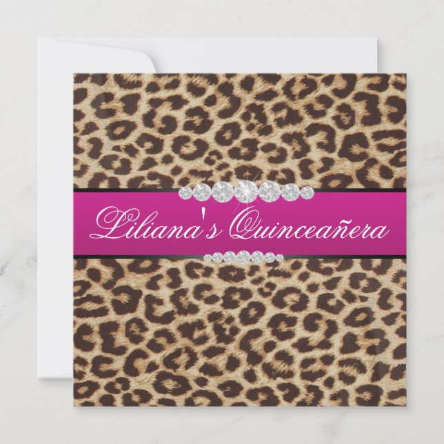 Hot pink Leopard quinceanera Invitation (Front)