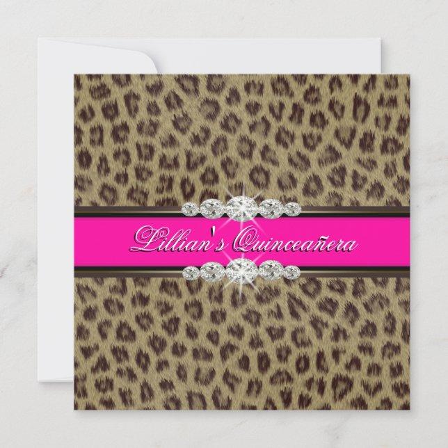 Hot Pink Leopard Quinceanera Invitations (Front)