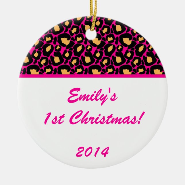 Hot Pink Leopard Spot Personalised Name Ornament (Front)