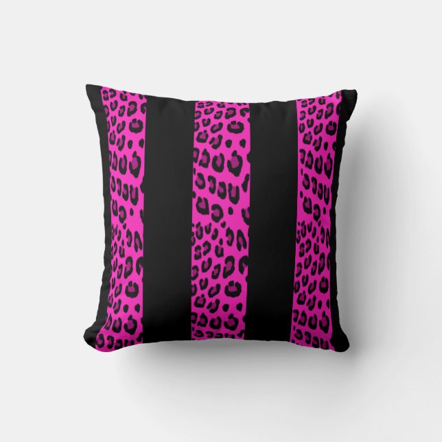 Hot Pink Leopard Stripes Cushion (Front)