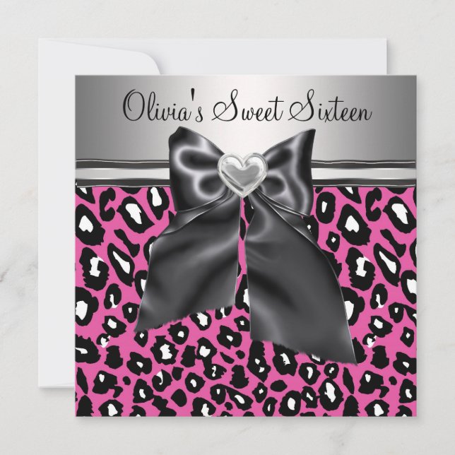 Hot pink Leopard Sweet Sixteen Birthday Invitation (Front)