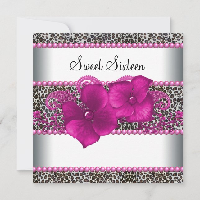 Hot Pink Leopard Sweet Sixteen Birthday Party Invitation (Front)
