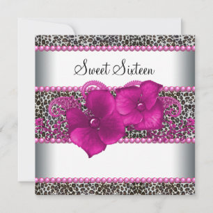 Hot Pink Leopard Sweet Sixteen Birthday Party Invitation