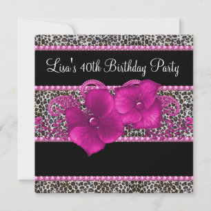 Hot Pink Leopard Womans 40th Birthday Party Invitation