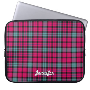 Hot Pink Light Blue Tartan Plaid Pattern Laptop Sleeve