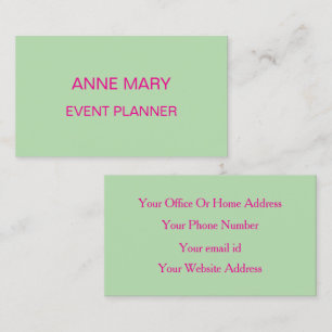 Hot Pink Light Green Wedding Office Event Planner Business Card
