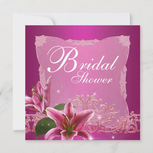 Hot Pink Lily Bridal Shower Invitations (Front)