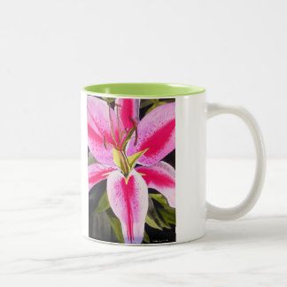 Hot Pink lily flower watercolor pop art flower Two-Tone Coffee Mug