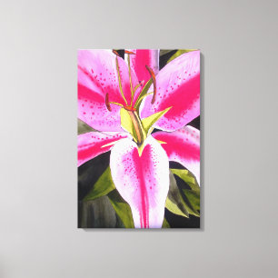 Hot Pink lily flower watercolor pop art painting Canvas Print