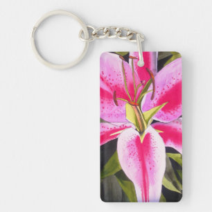 Hot Pink lily flower watercolor pop art painting Key Ring