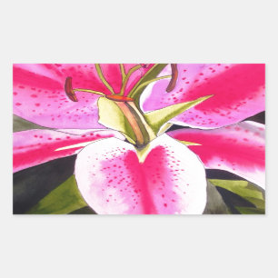 Hot pink lily Tenerife pop art watercolor flower Rectangular Sticker