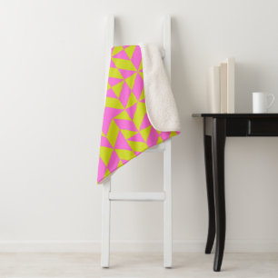 Hot Pink Lime Chartreuse Geometric Shape Pattern Sherpa Blanket