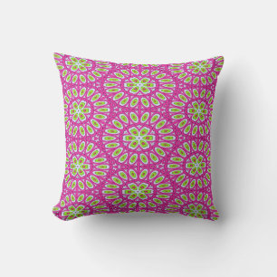Hot pink, lime green and white pop art pillow